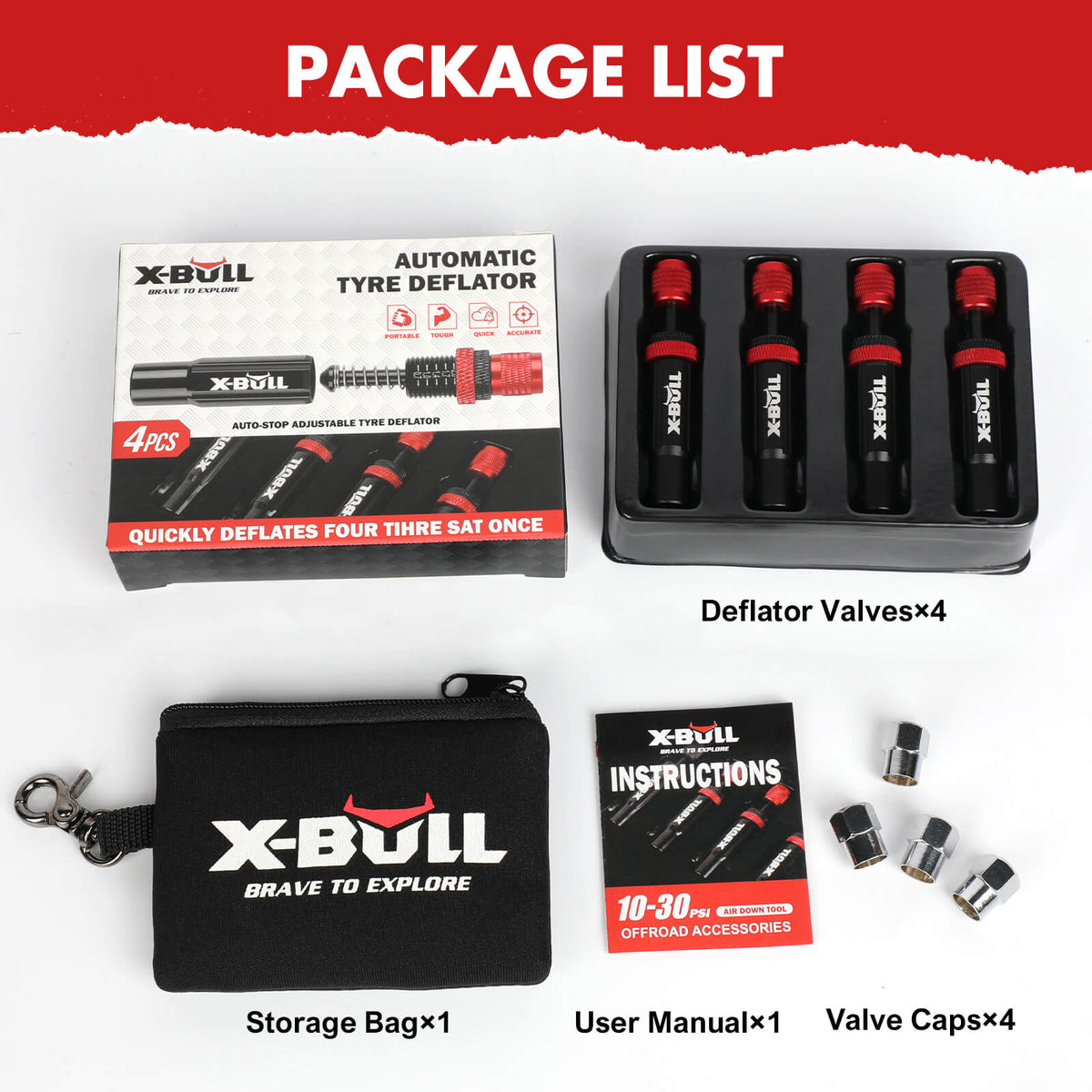 X-BULL 4PCS Tyre Deflators | Air Quick Deflator | Adjustable 10-30 PSI | Tire Valve