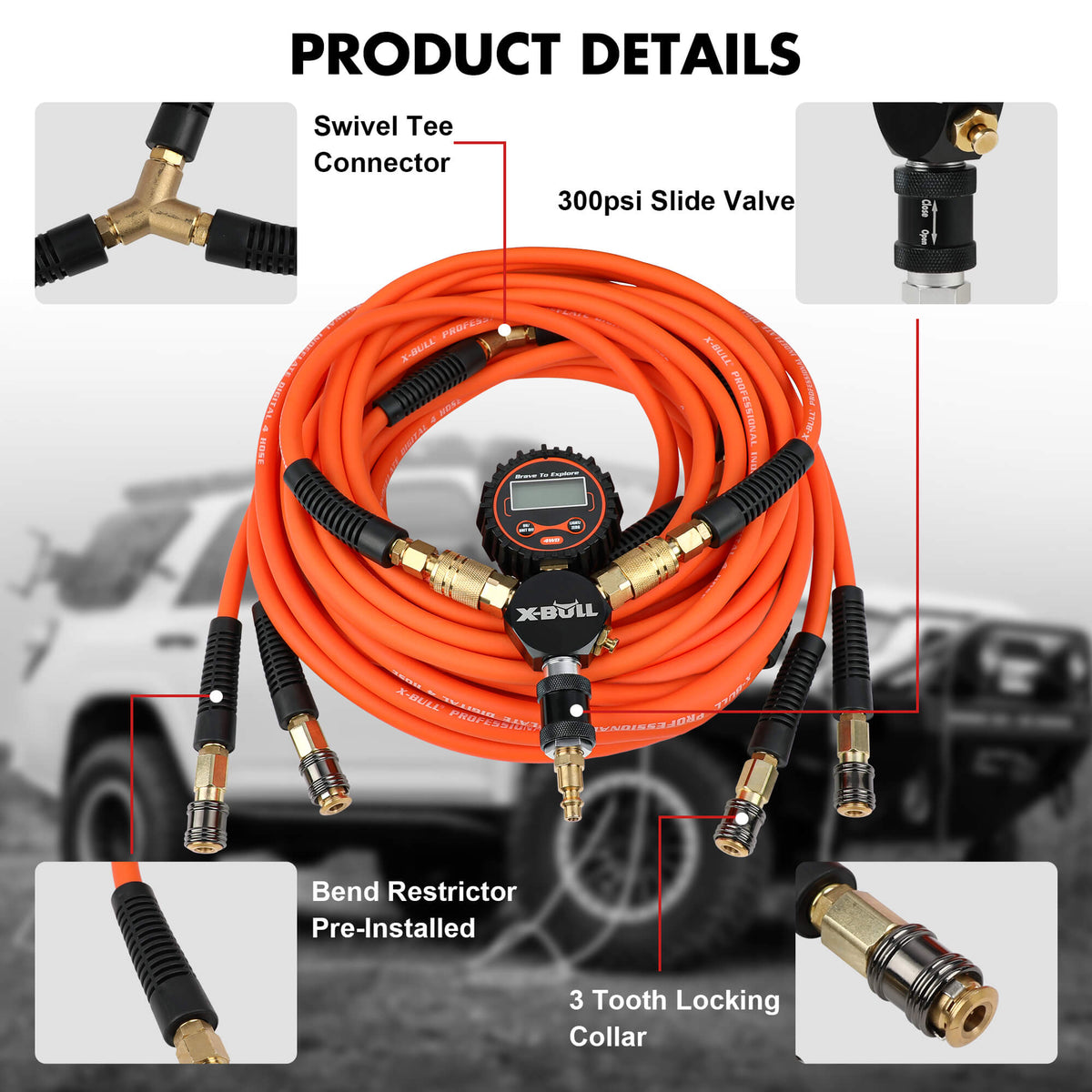 X-BULL Indeflate Digital 4-Hose System | 4-Tire Inflation & Deflation Equalizer