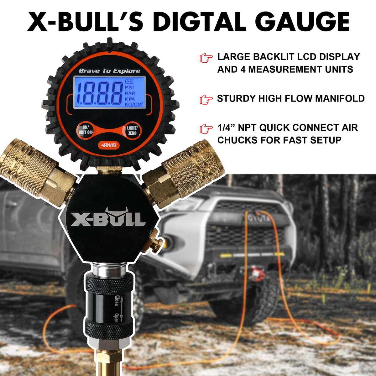 X-BULL Indeflate Digital 4-Hose System | 4-Tire Inflation & Deflation Equalizer