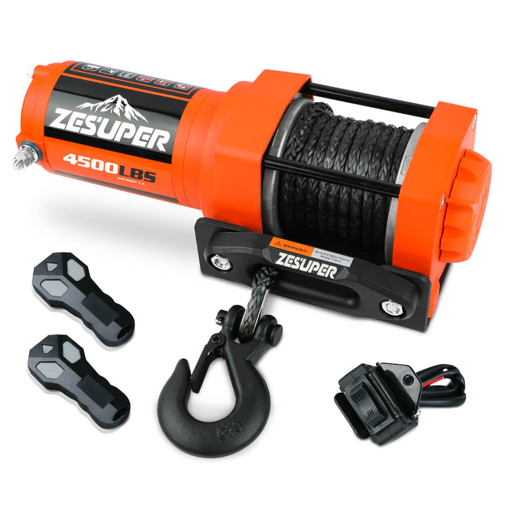 ZESUPER 12V Electric Winch | 4500lb Synthetic Rope | Boat Winch | ATV Winch | Trailer Winch | 4WD