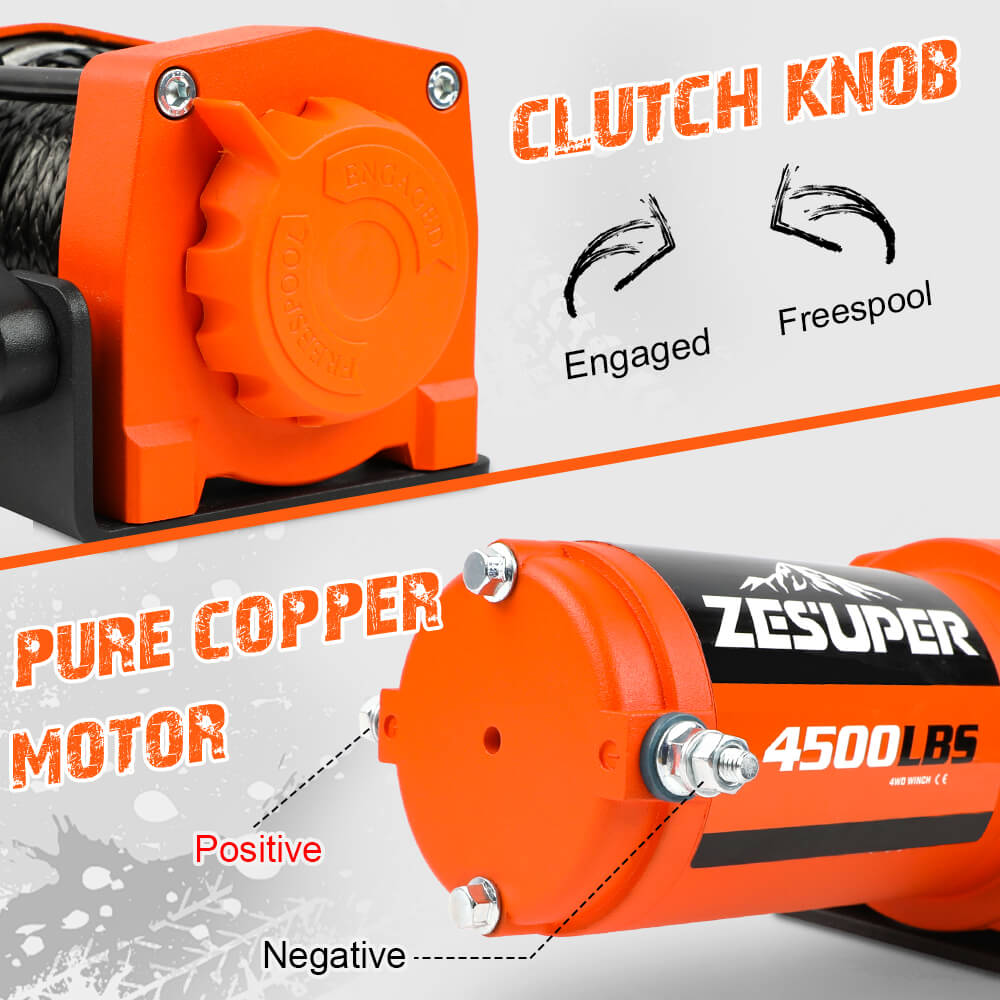 ZESUPER 12V Electric Winch | 4500lb Synthetic Rope | Boat Winch | ATV Winch | Trailer Winch | 4WD