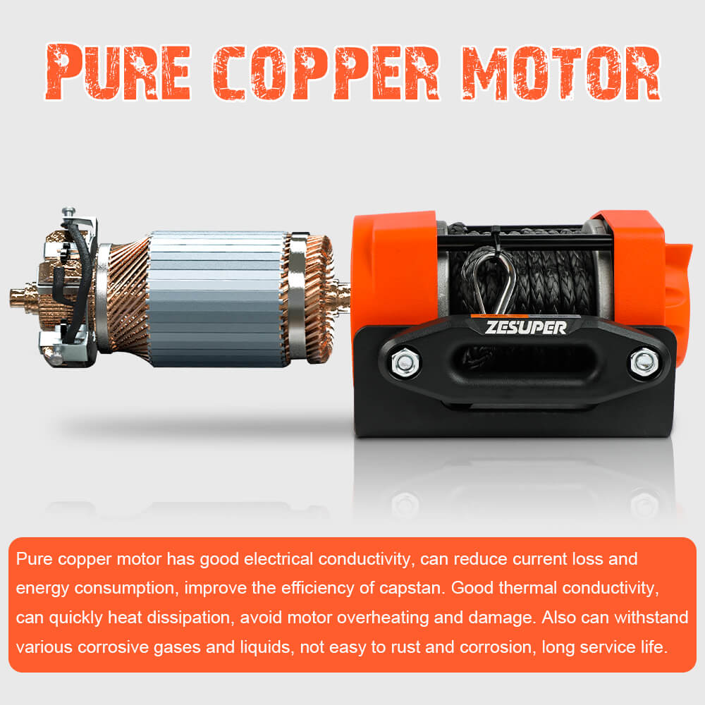 ZESUPER 12V Electric Winch | 4500lb Synthetic Rope | Boat Winch | ATV Winch | Trailer Winch | 4WD