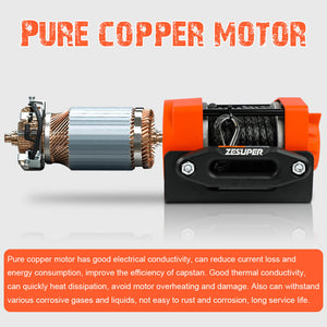 ZESUPER 12V Electric Winch | 4500lb Synthetic Rope | Boat Winch | ATV Winch | Trailer Winch | 4WD