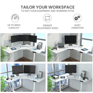 FORTIA Dual-Motor Adjustable Sit-Stand Corner Desk | 98W x 98W x 48D | White Frame