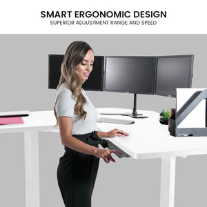 FORTIA Dual-Motor Adjustable Sit-Stand Corner Desk | 98W x 98W x 48D | White Frame