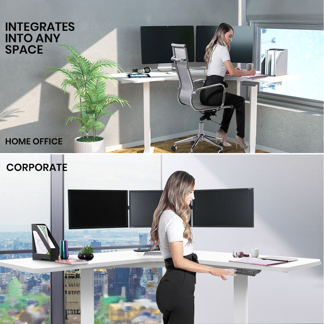FORTIA Dual-Motor Adjustable Sit-Stand Corner Desk | 98W x 98W x 48D | White Frame