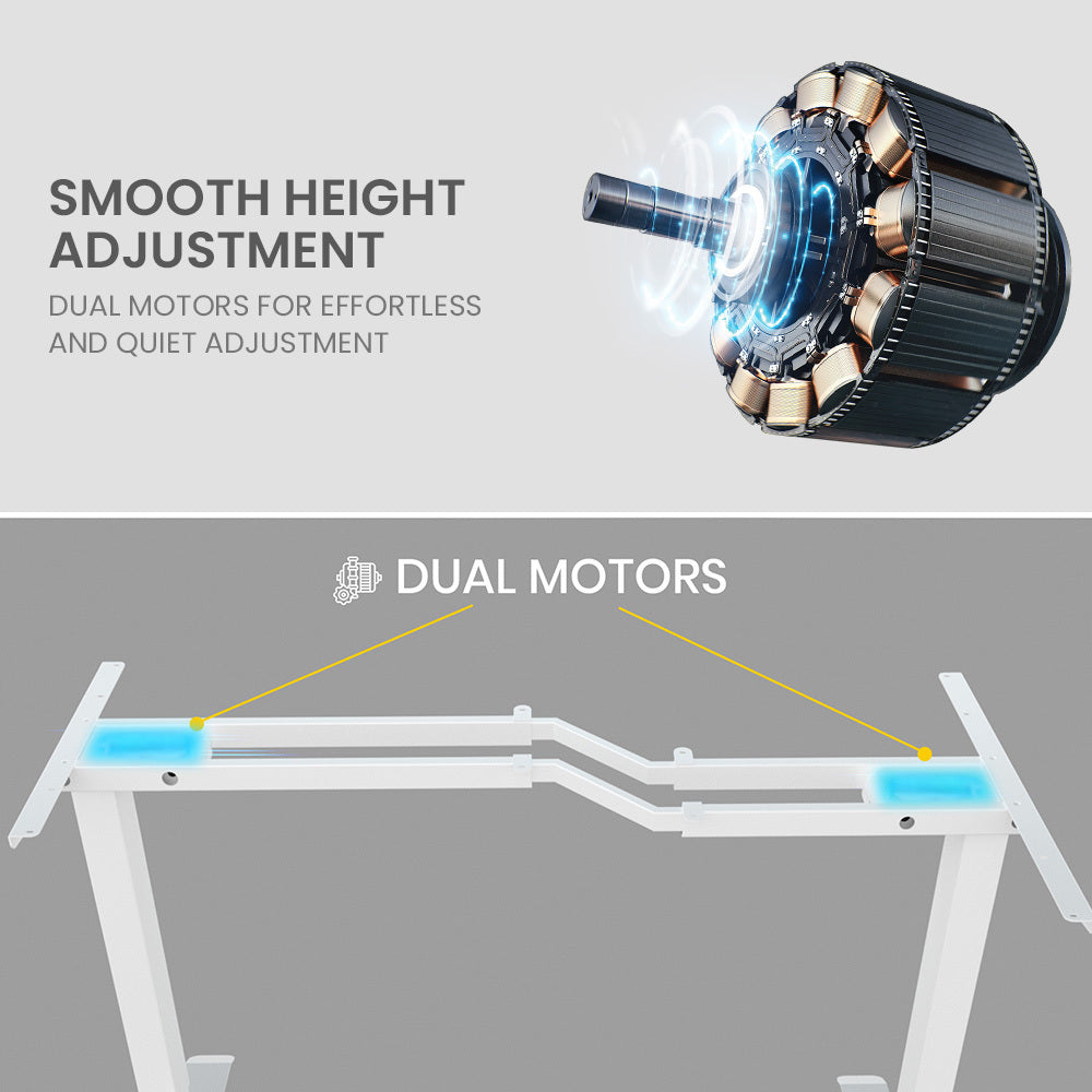 FORTIA Dual-Motor Adjustable Sit-Stand Corner Desk | 145W x 60D x 85D | Left-Hand Side | White Frame