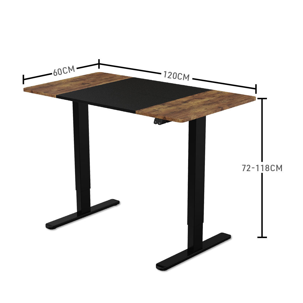 Fortia Sit To Stand Up Standing Desk | 120x60cm | 72-118cm Electric Height Adjustable | 70kg Rated | Walnut Style/Black Frame