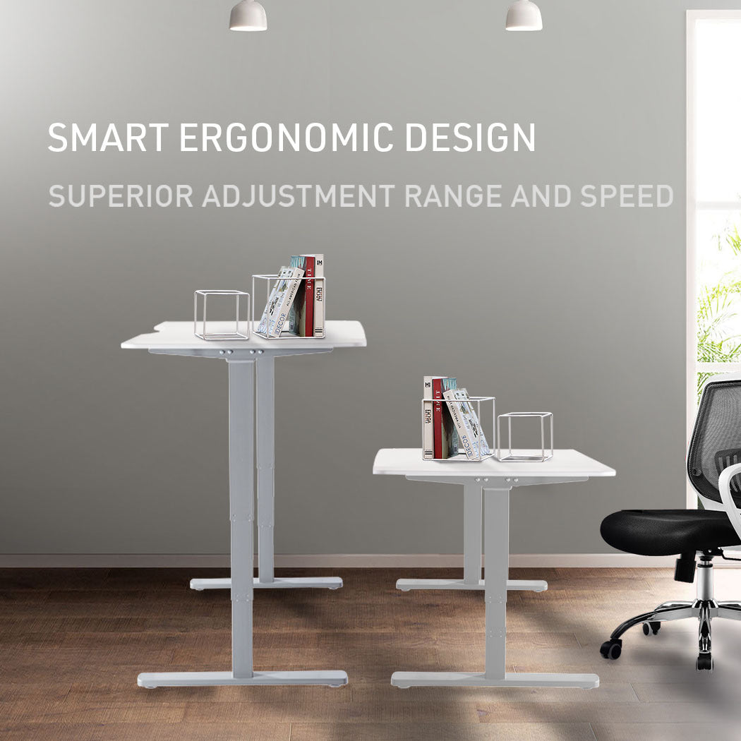 Fortia Sit To Stand Up Standing Desk | 120x60cm | 72-118cm Electric Height Adjustable | 70kg Rated | White/White Frame