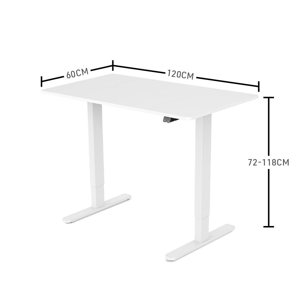 Fortia Sit To Stand Up Standing Desk | 120x60cm | 72-118cm Electric Height Adjustable | 70kg Rated | White/White Frame