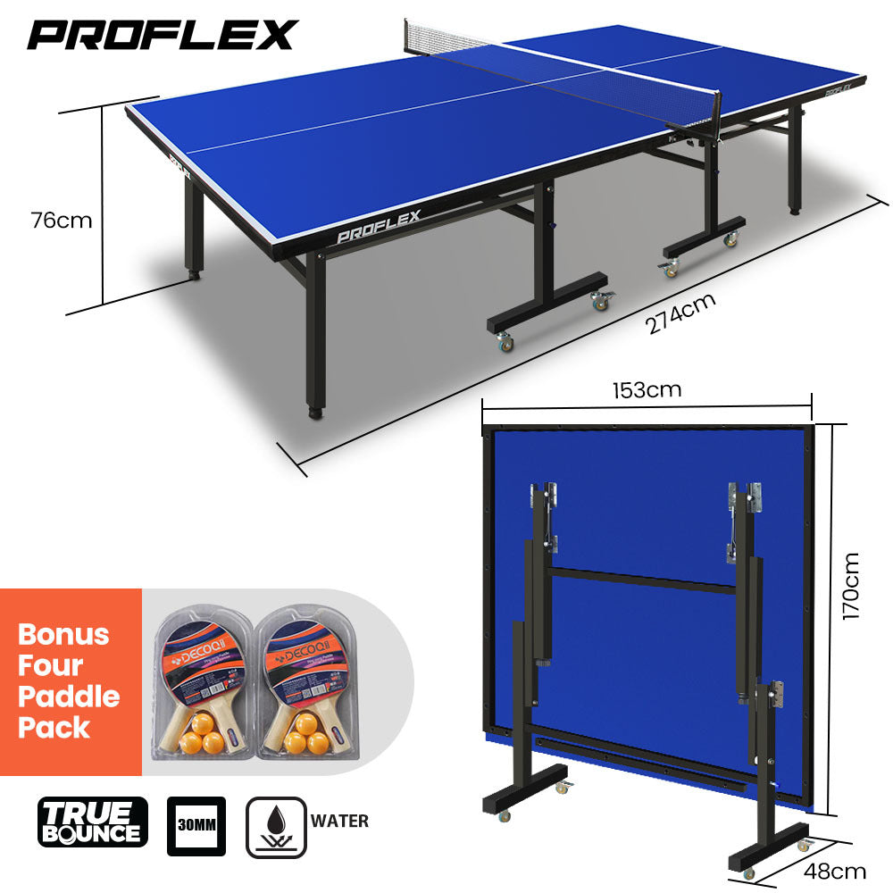 Proflex Table Tennis Table | 4 Player Ping Pong Paddle & Ball Pack