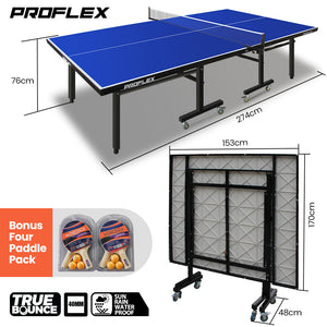Proflex Premium Outdoor Table Tennis Table | 4 Player Ping Pong Paddle & Ball Pack