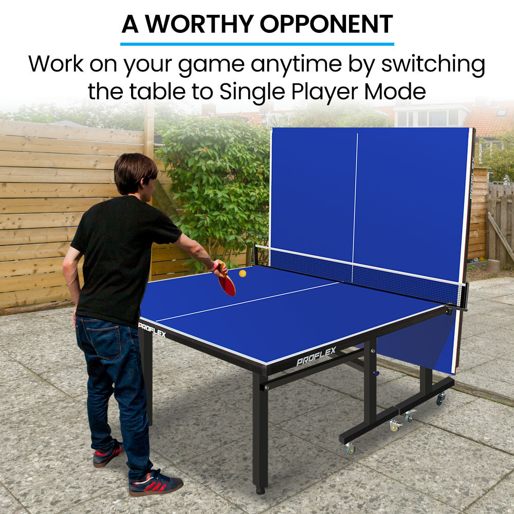 Proflex Premium Outdoor Table Tennis Table | 4 Player Ping Pong Paddle & Ball Pack