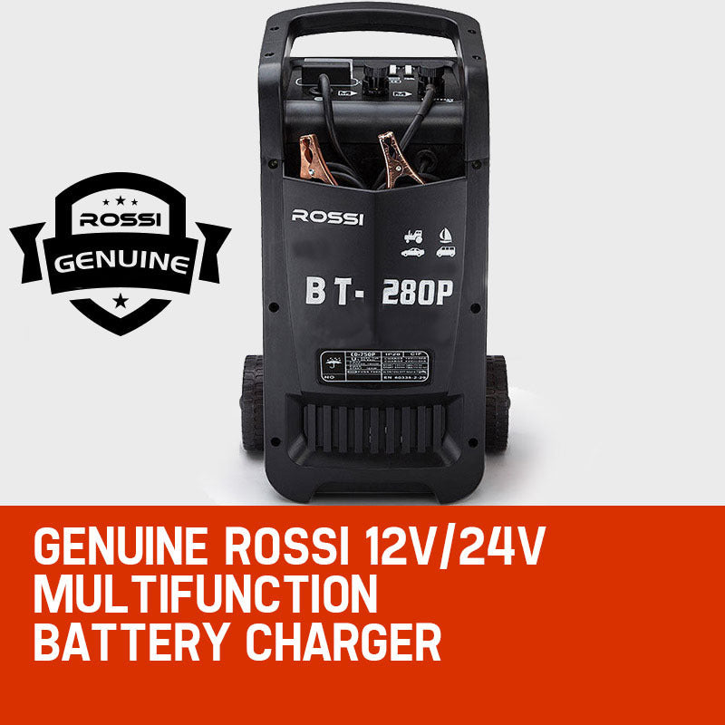 ROSSI 280 Amp Car Battery Charger | 12V/24V Jump Starter | for ATV Boat | Truck | Tractor | 15A Plug