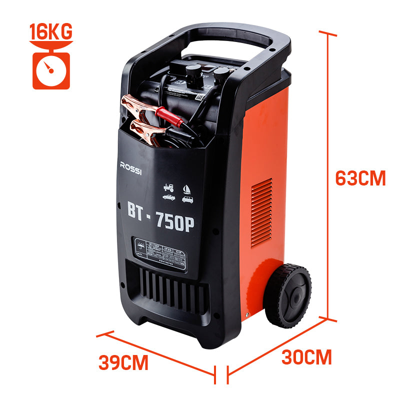 ROSSI 750 Amp Car Battery Charger | 12V/24V Jump Starter | for ATV Boat Truck Tractor | 15A Plug