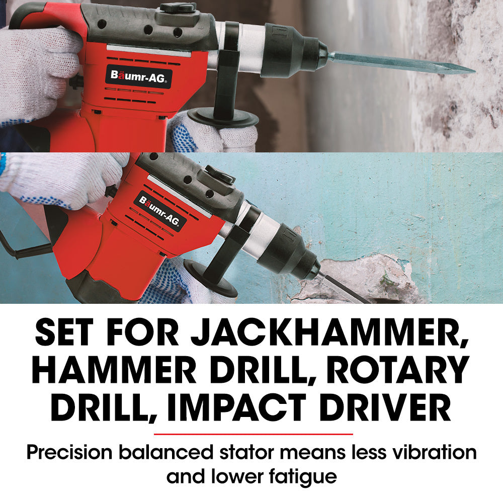 BAUMR-AG Electric Rotary Hammer Drill | 1500W | 2 Bonus Chisels & 3 Drill Bits
