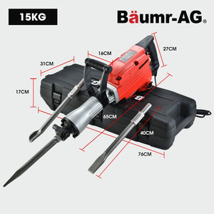 BAUMR-AG Electric Demolition Jackhammer | 2200W Pro-Grade | 3 Bonus Chisels | Carry Case