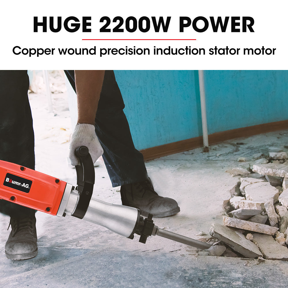 BAUMR-AG Electric Demolition Jackhammer | 2200W Pro-Grade | 3 Bonus Chisels | Carry Case