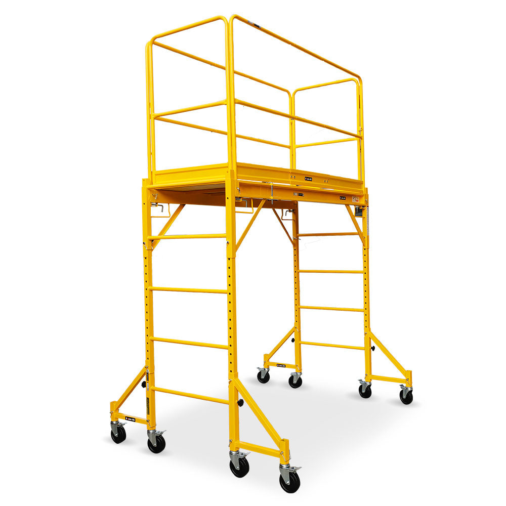 Baumr-AG Adjustable Mobile Scaffold Platform | 1.9 x 0.8 x 1.8m | Guard Rail | Outrigger Wheel Set | Trapdoor Hatch