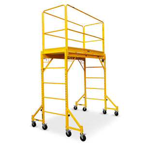 Baumr-AG Adjustable Mobile Scaffold Platform | 1.9 x 0.8 x 1.8m | Guard Rail | Outrigger Wheel Set | Trapdoor Hatch
