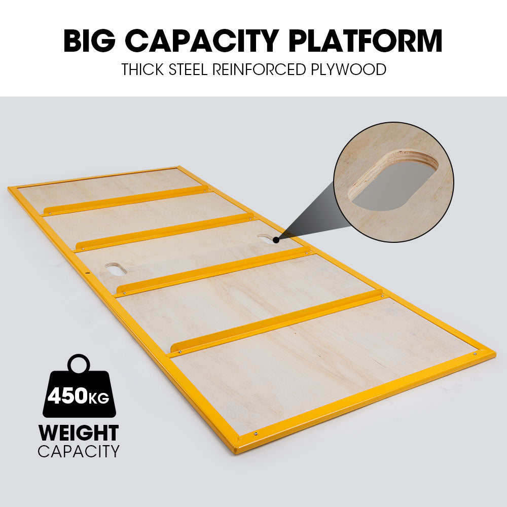 Baumr-AG Adjustable Mobile Scaffold Platform | 1.9 x 0.8 x 1.8m | Guard Rail | Outrigger Wheel Set | Trapdoor Hatch