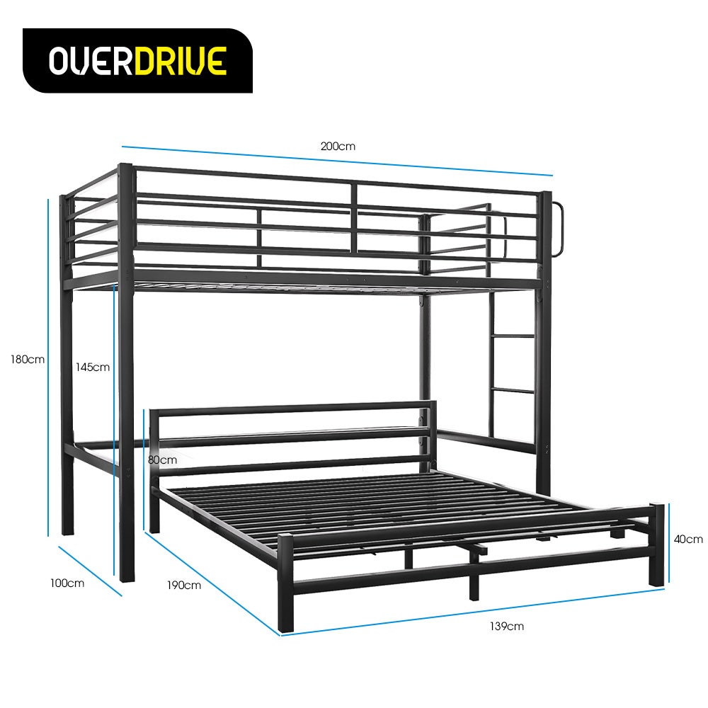 KINGSTON SLUMBER Loft Bunk Bed | Single on Top & Double Below | Space-Saving Design | Matte Dark Grey