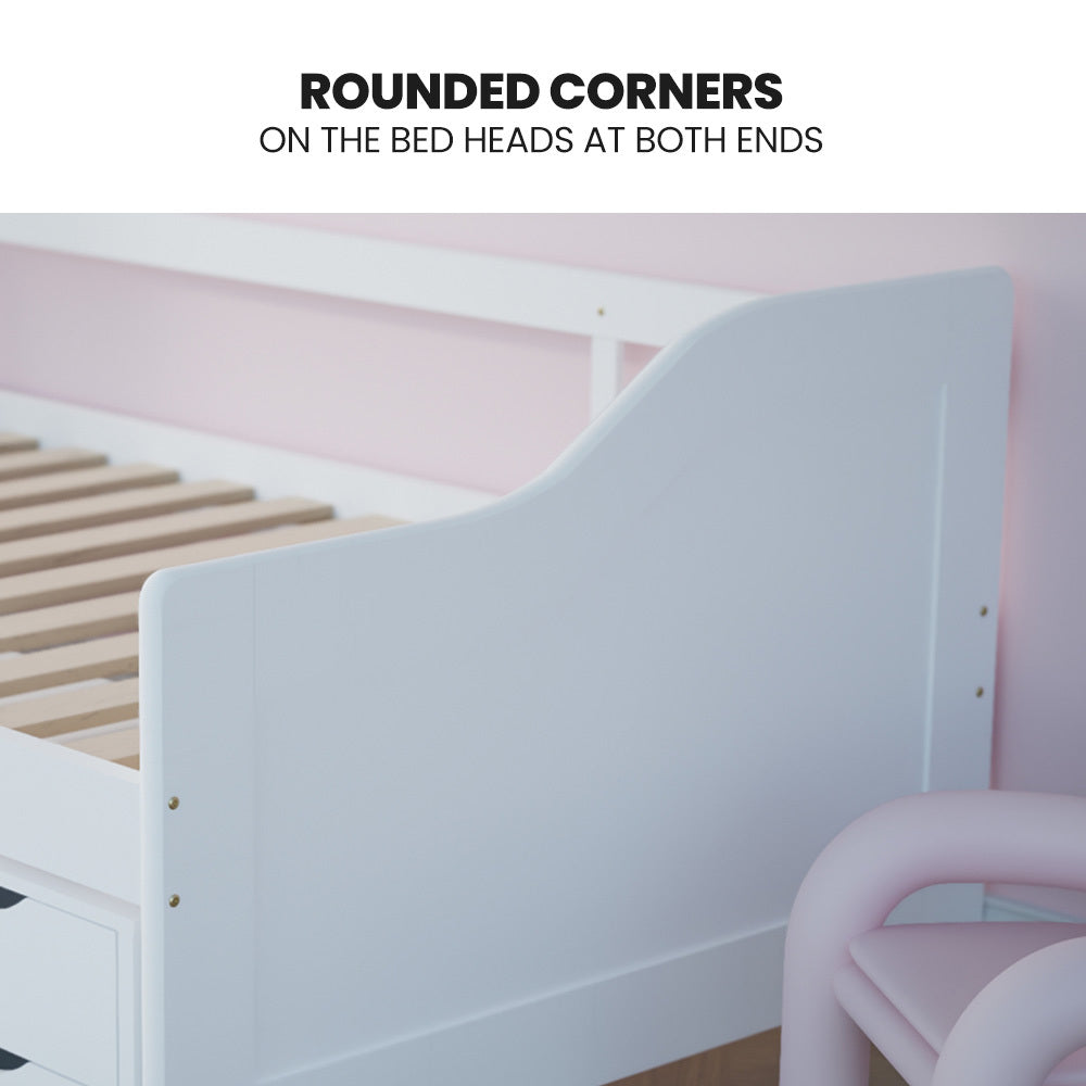 Kingston Slumber Wooden Single Sofa Bed Frame | Built-in Storage Drawers | White