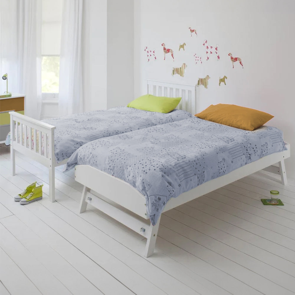 KINGSTON SLUMBER Wooden Single Bed Frame | Pop-Up Trundle | Kids Bedroom Furniture | White