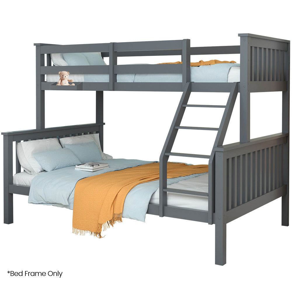 Kingston Slumber Triple Bunk Bed | Single Over Double | Solid Pine Wood | Convertible Design | Grey