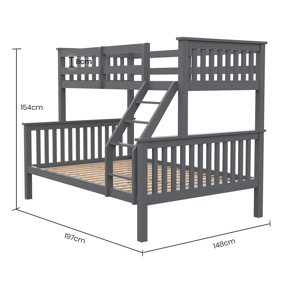 Kingston Slumber Triple Bunk Bed | Single Over Double | Solid Pine Wood | Convertible Design | Grey