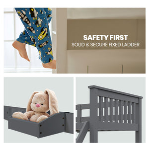 Kingston Slumber Triple Bunk Bed | Single Over Double | Solid Pine Wood | Convertible Design | Grey