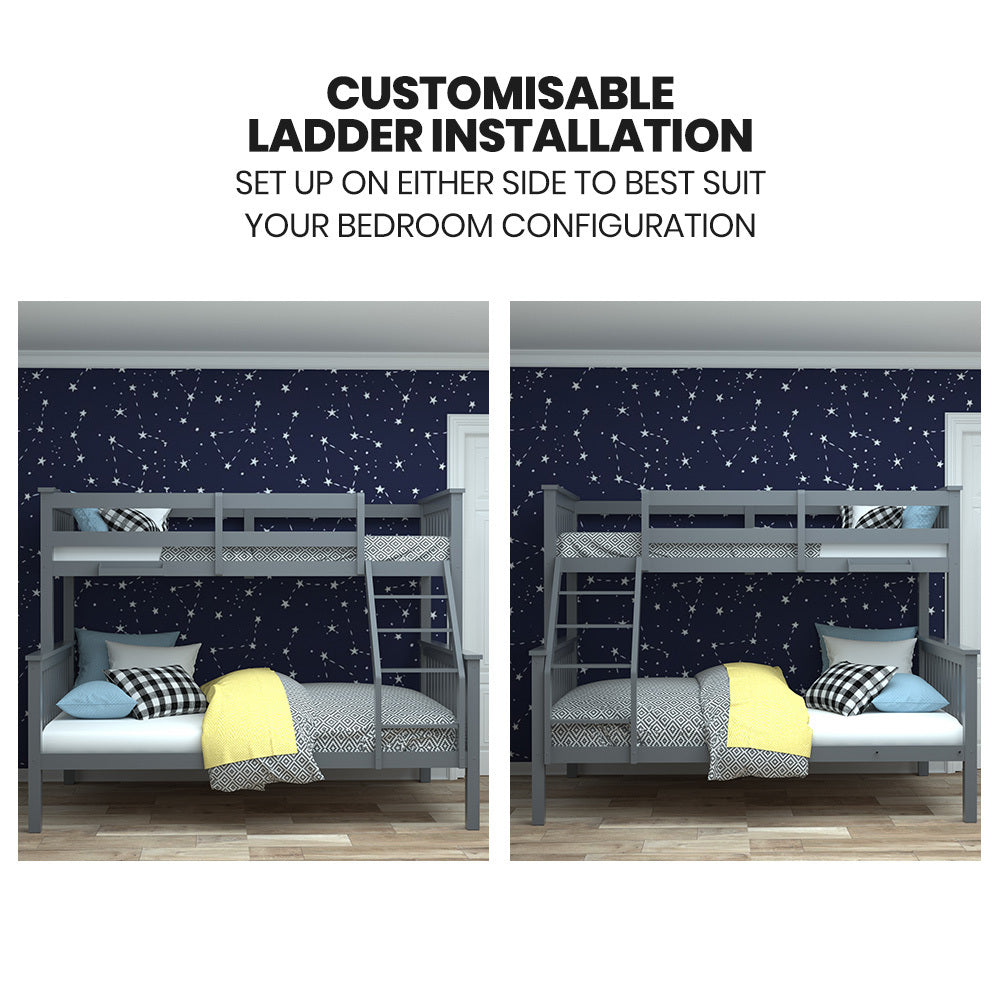 Kingston Slumber Triple Bunk Bed | Single Over Double | Solid Pine Wood | Convertible Design | Grey
