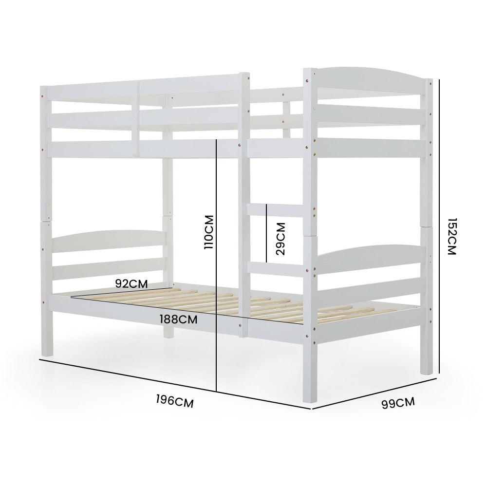 KINGSTON SLUMBER Single Bunk Bed Frame | Solid Pine 2-in-1 Modular Design, White