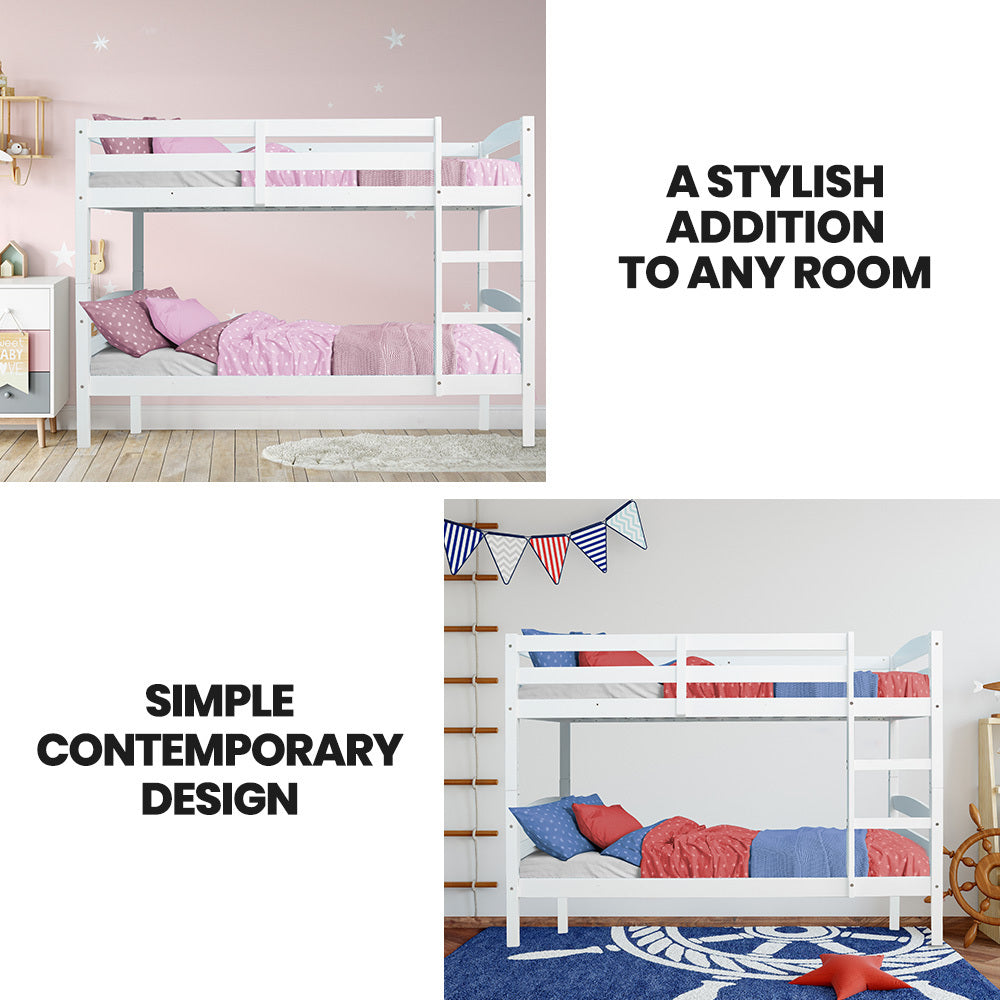 KINGSTON SLUMBER Single Bunk Bed Frame | Solid Pine 2-in-1 Modular Design, White