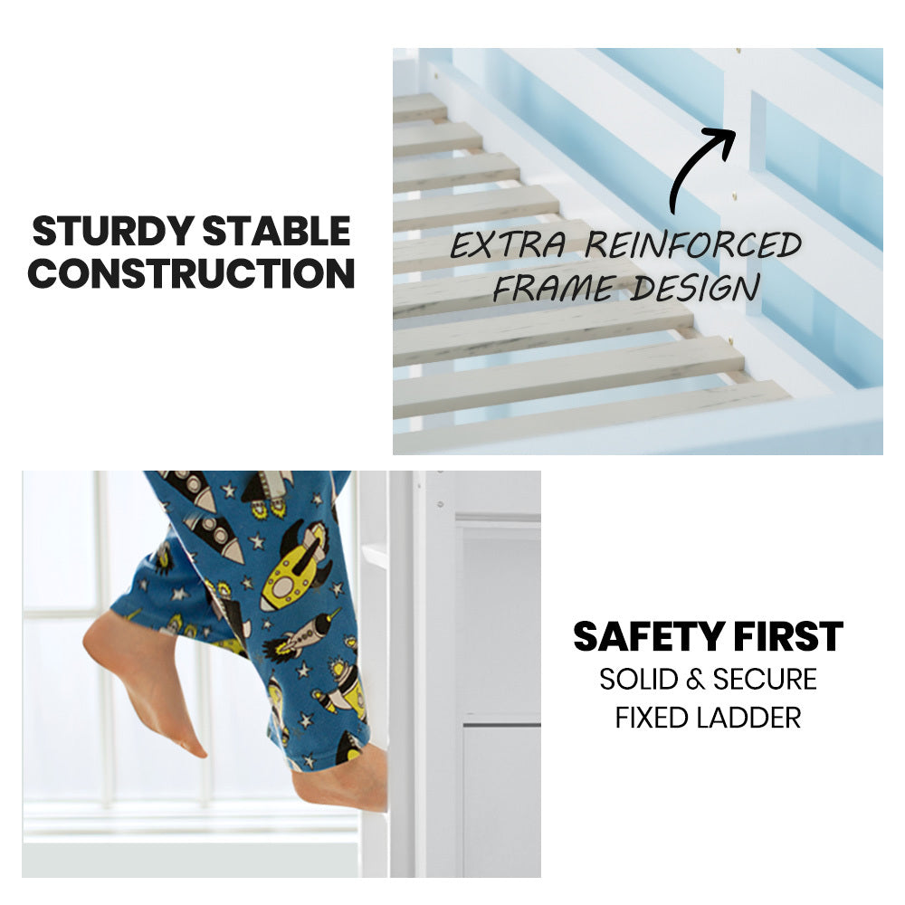 KINGSTON SLUMBER Single Bunk Bed Frame | Solid Pine 2-in-1 Modular Design, White