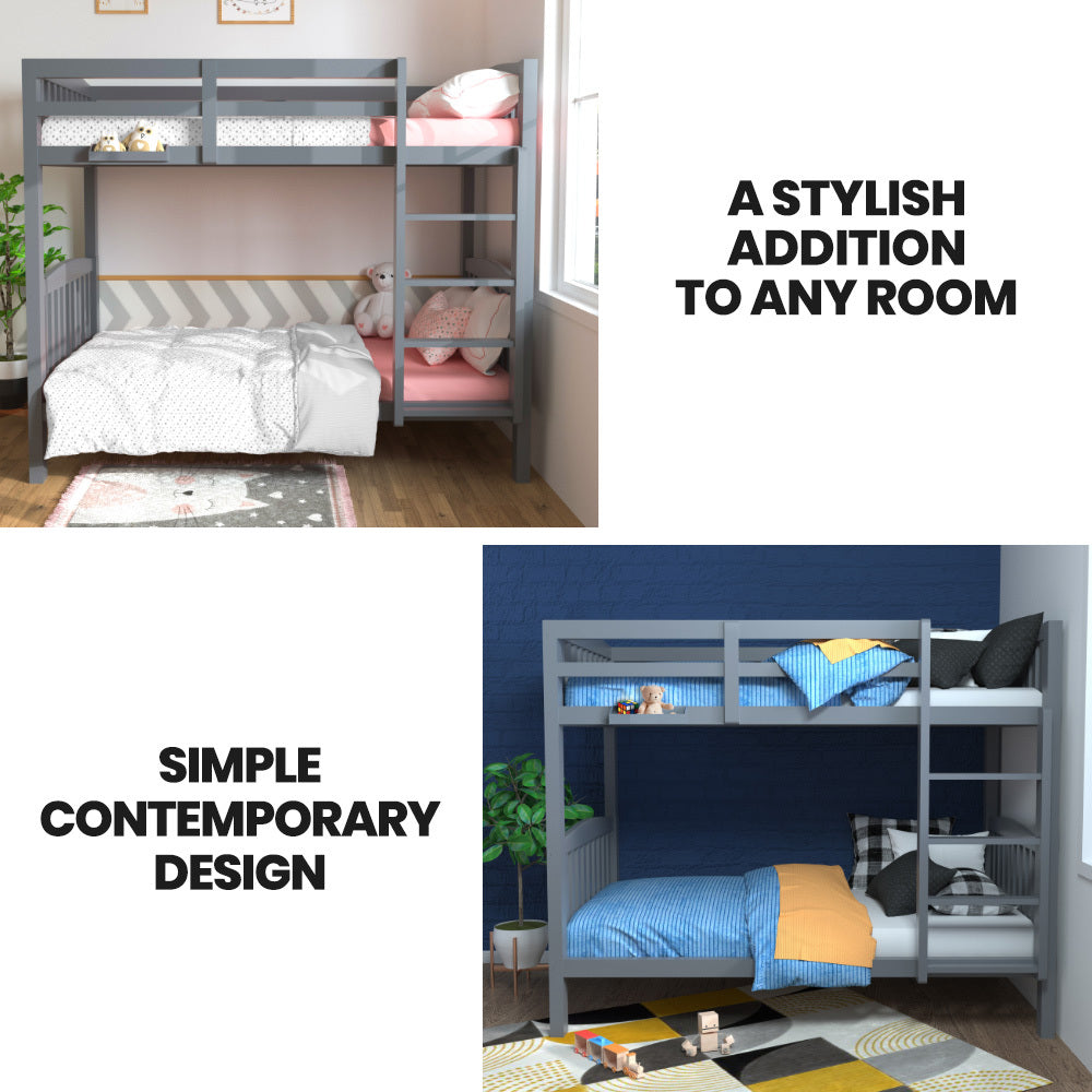 Kingston Slumber Single Bunk Bed Frame | Solid Pine Wood | Modular Design | Grey