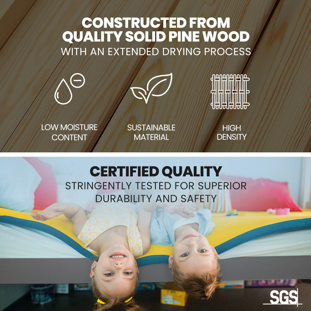 Kingston Slumber Single Bunk Bed Frame | Solid Pine Wood | Modular Design | Grey