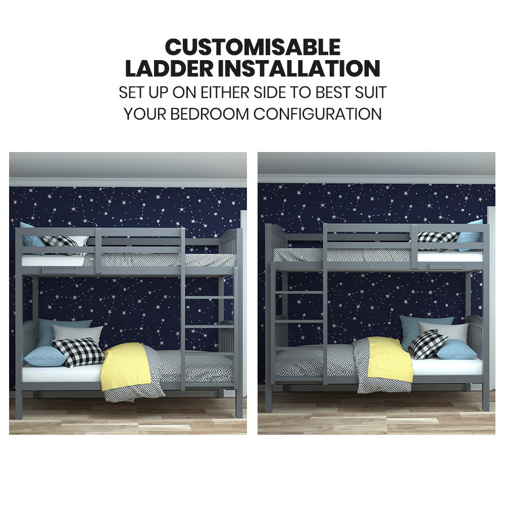 Kingston Slumber Single Bunk Bed Frame | Solid Pine Wood | Modular Design | Grey