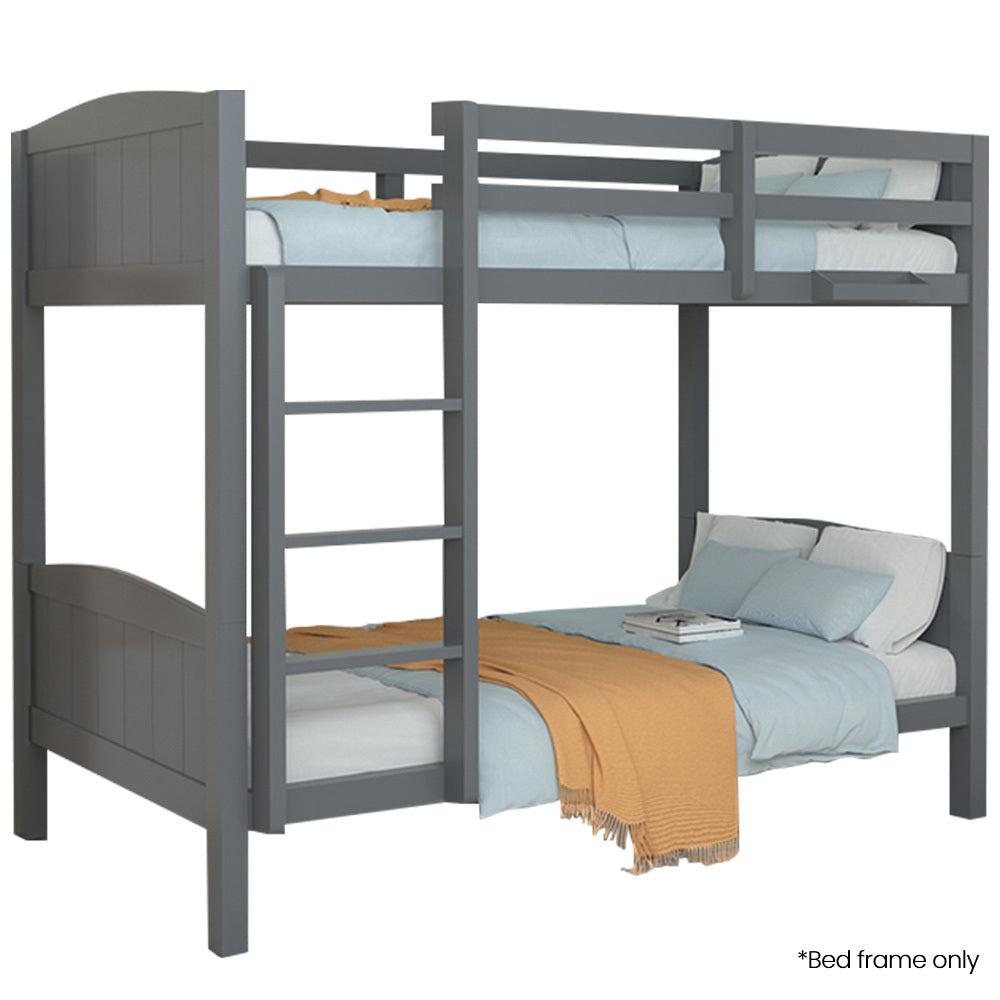 KINGSTON SLUMBER Single Bunk Bed Frame | Solid Pine | 2-in-1 Convertible to Two Single Beds | Grey