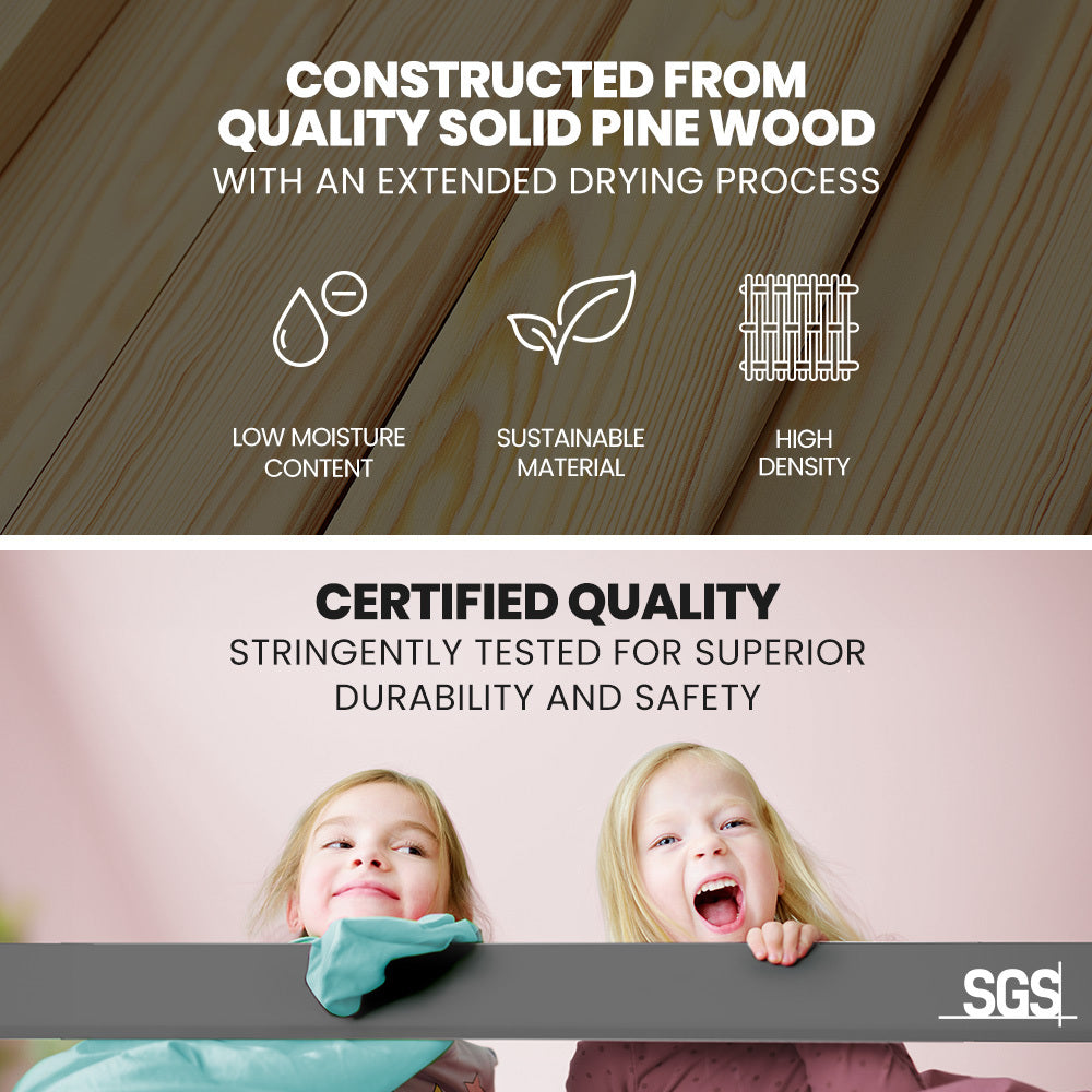 KINGSTON SLUMBER Single Bunk Bed Frame | Solid Pine | 2-in-1 Convertible to Two Single Beds | Grey