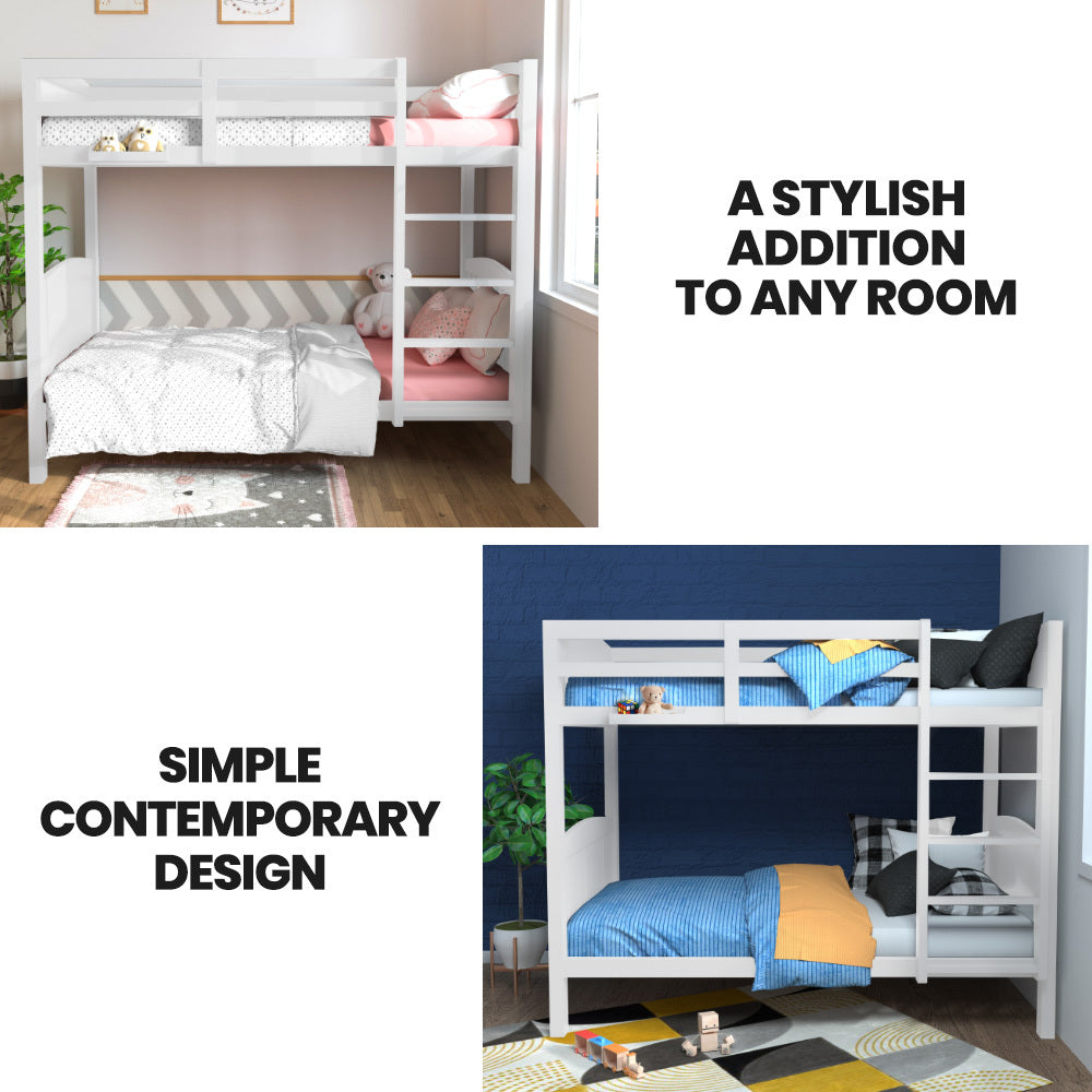 Kingston Slumber Single Bunk Bed Frame | Solid Pine Wood | Modular Design | White