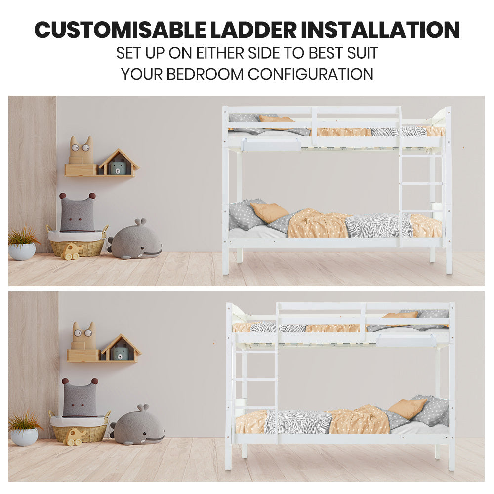 Kingston Slumber Single Bunk Bed Frame | Solid Pine Wood | Modular Design | White