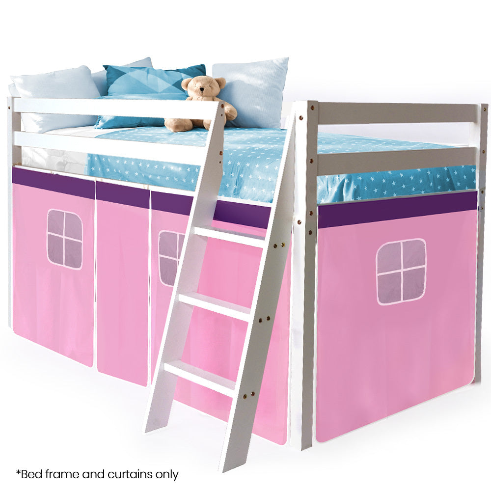 Kingston Slumber Kids Single Loft Bed Frame | Play Area Underneath | Interchangeable Pink & Blue Curtains