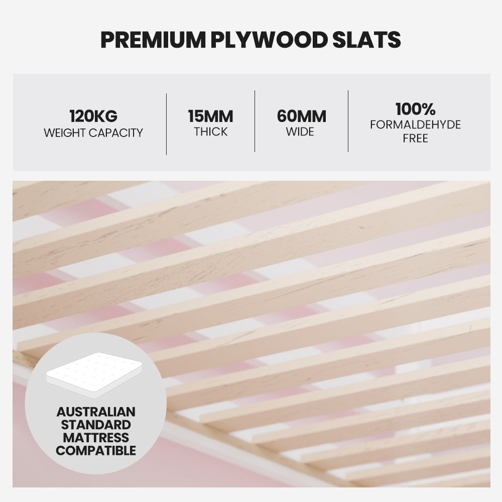 Kingston Slumber Kids Single Loft Bed Frame | Play Area Underneath | Interchangeable Pink & Blue Curtains