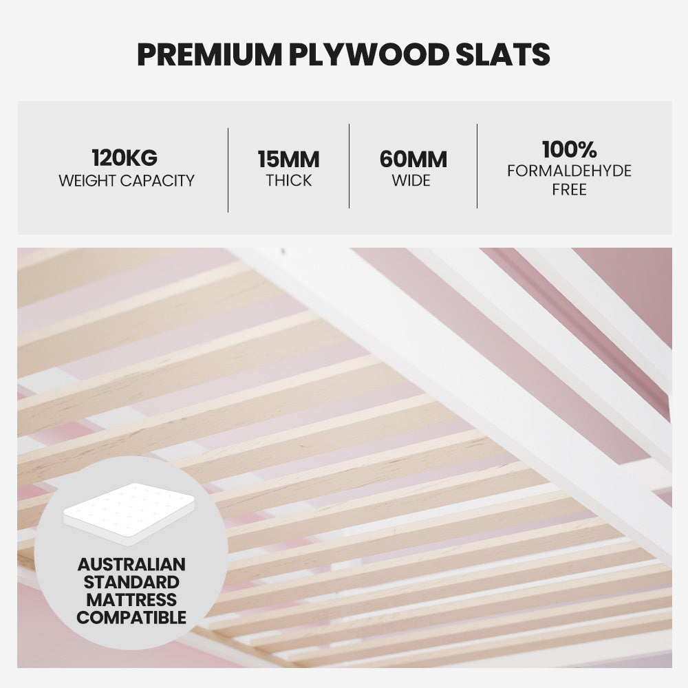 KINGSTON SLUMBER Wooden Kids Single Loft Bed Frame | Built-in Desk | White