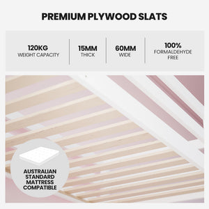 KINGSTON SLUMBER Wooden Kids Single Loft Bed Frame | Built-in Desk | White