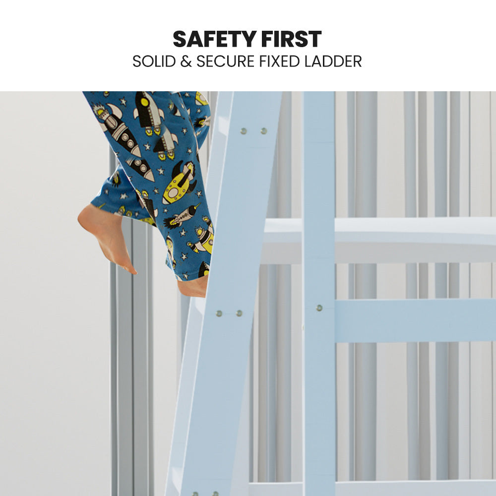 KINGSTON SLUMBER Wooden Kids Single Loft Bed Frame | Built-in Desk | White