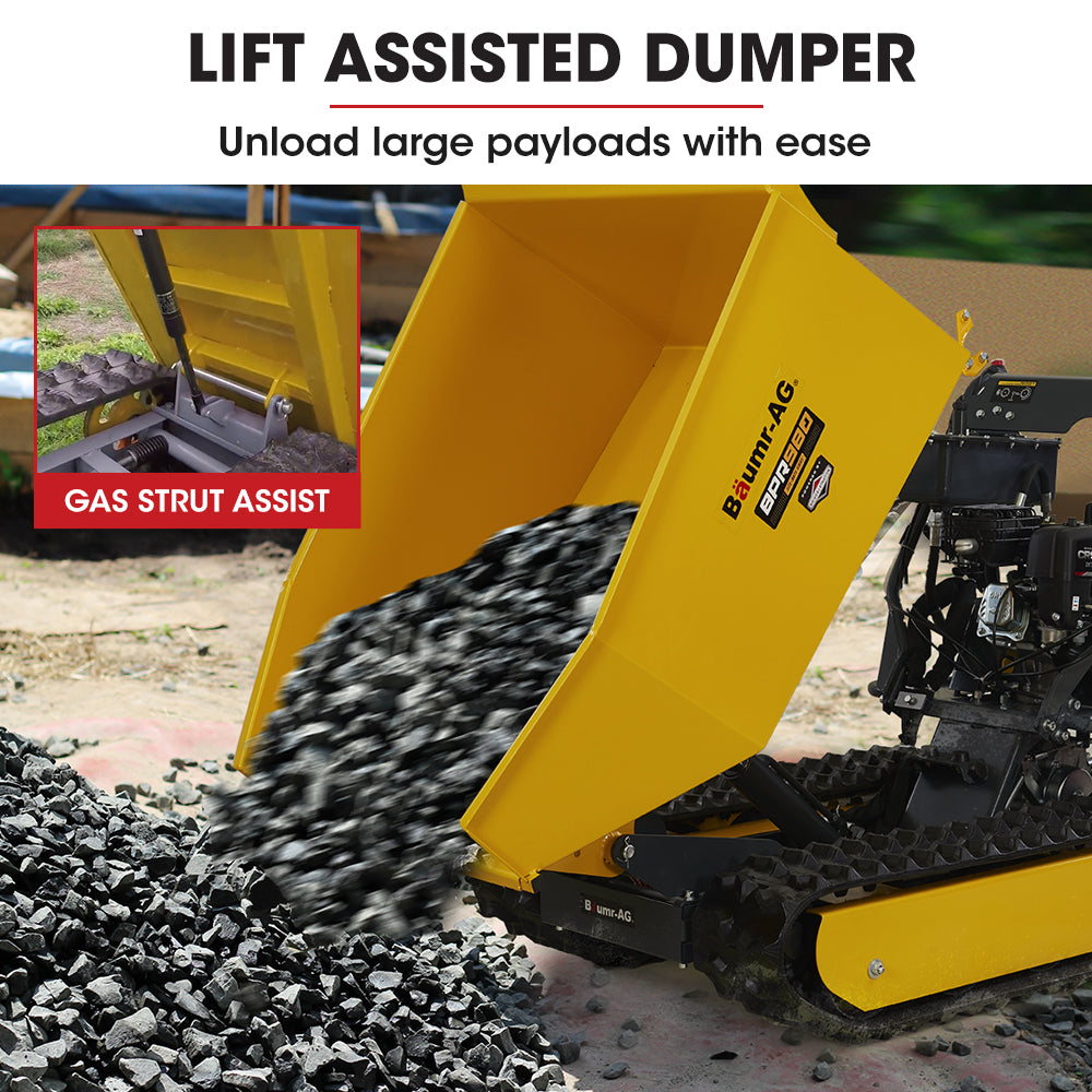 Baumr-AG Motorised Tracked Wheelbarrow Dumper | Briggs & Stratton CR950 Engine | 500kg Capacity