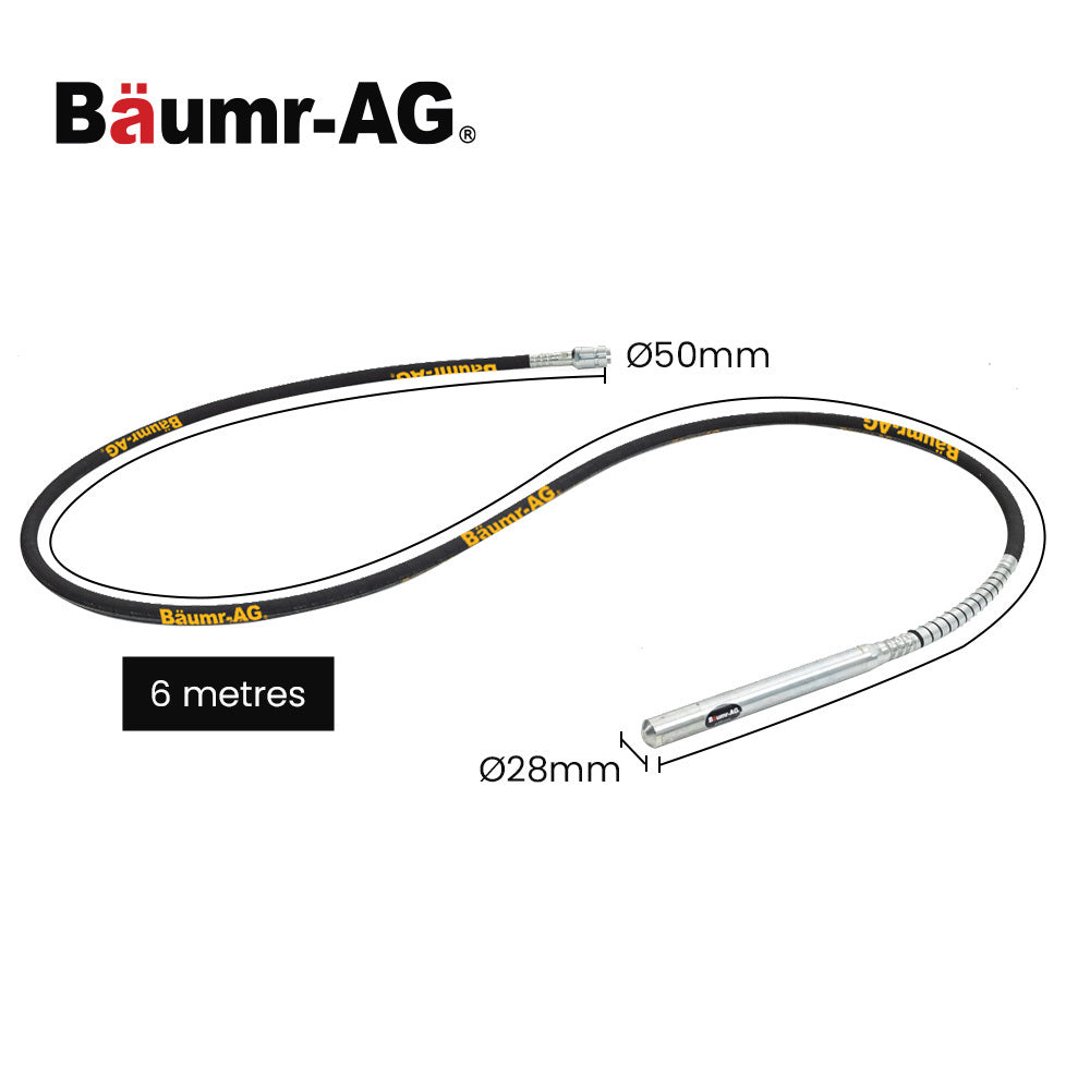 BAUMR-AG CVS286 | 6m x 28mm Concrete Vibrating Shaft | Australian Standard 3-Claw Drive Coupler
