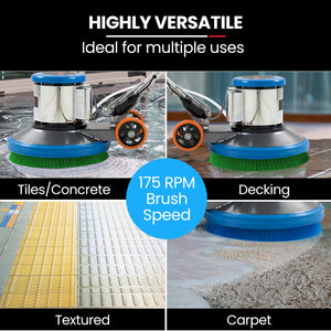 Auch 17" Commercial Orbital Scrubber & Polisher | Hard Floor Buffer, Carpet Cleaner, 12L Solution Tank, 2 Brushes